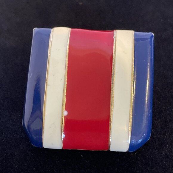 M Jent Red White Blue Gold Striped Square Earrings 1 inch 4th of July America - Picture 9 of 10